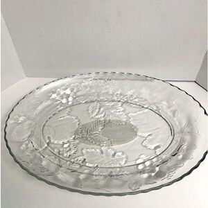 C🌺ANCHOR HOCKING LG.CLEAR OVAL GLASS PLATTERTRAY PLATE FLOWER/FRUIT/LEAVES NWOT